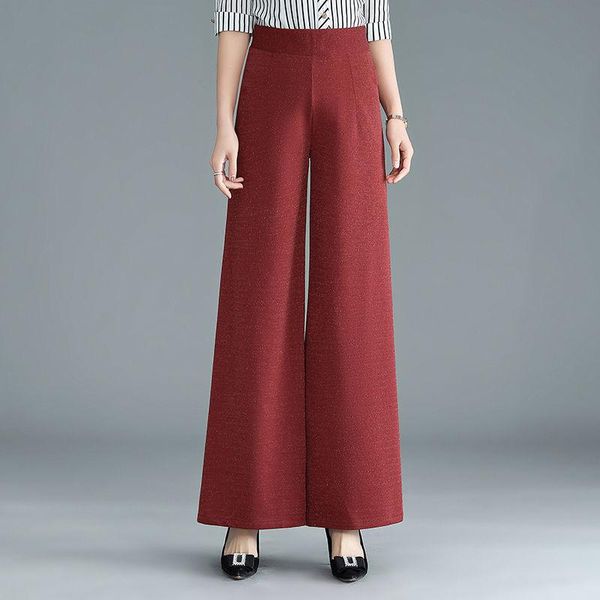 

women autumn winter loose plus size high waist pants female slim shiny wide leg lady casual elegant flare trouser h14 women's & capris, Black;white