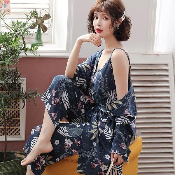 

womens sleepwears spring autumn flower pyjama femme cotton warm pijamas mujer clothes long sleeve soft 3 piece set pajamas floral, Black;red