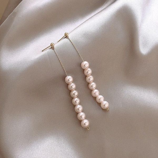 

stud two ways to wear gentle temperament long tassel earrings french elegant silver needle pearl fashion jewelry, Golden;silver