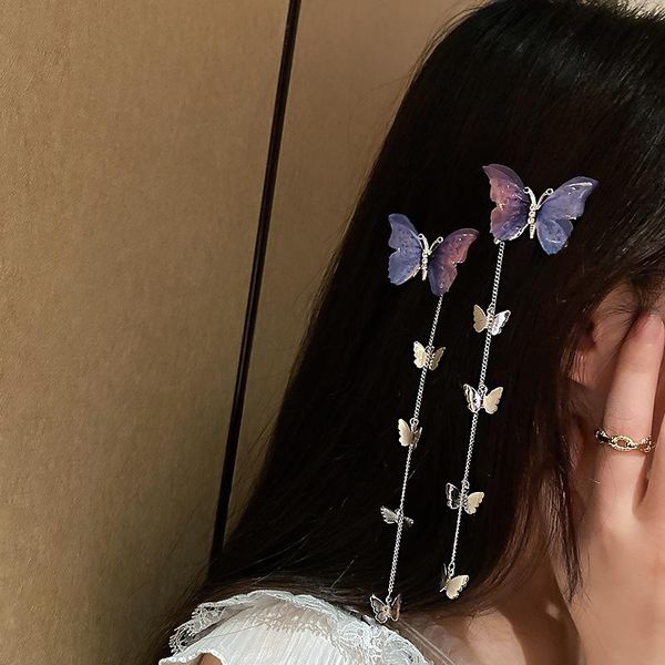 Clipes de cabelo Barrettes Mori estilo liga de cabelo roxo Taxada longa Tassel Butterfly Chain Lady for Ladies Birthday Gift Temperment Accessori