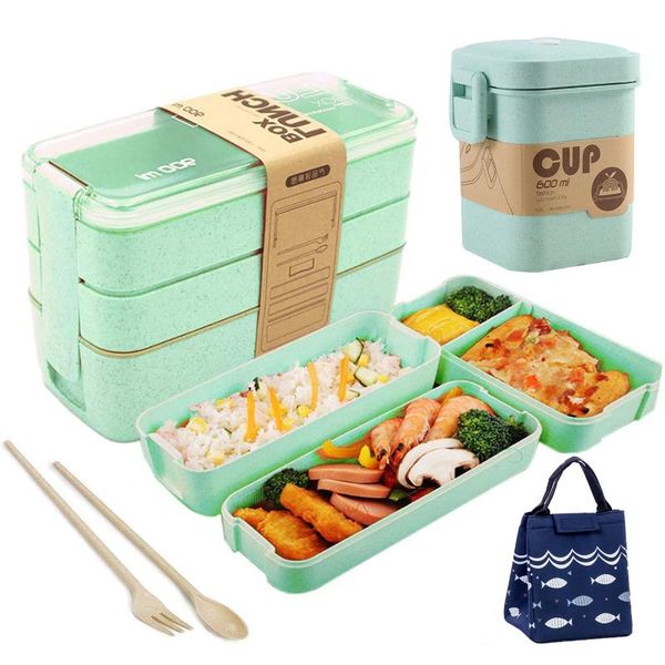 

dinnerware sets 2 3 layer container lunch box for kids school bpa lunchbox wheat straw bento storage