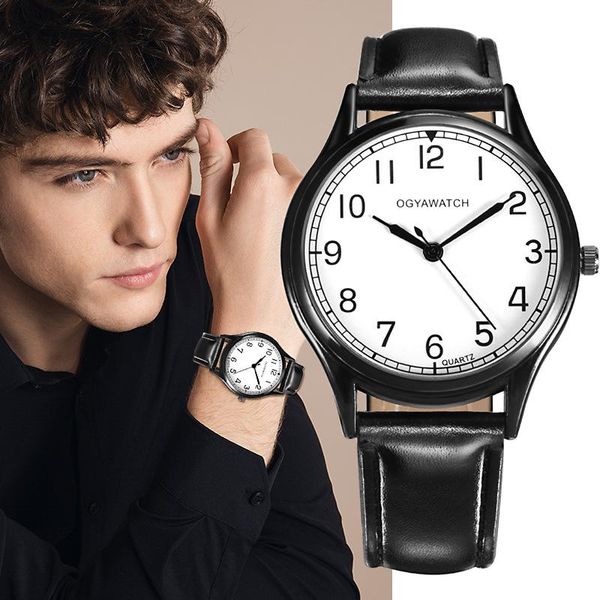 

wristwatches ogya fashion watch retro hands accurate measuring time quartz men business comfort leather belt male clock zegarek meski, Slivery;brown