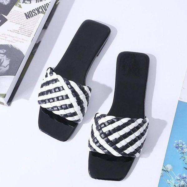 

women slippers summer slides open toe flat casual shoes leisure slip-on sweet sandals female beach zapatillas mujer, Black