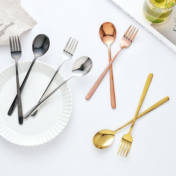

spoons 304 stainless steel golden spoon western fork long handle soup rice set