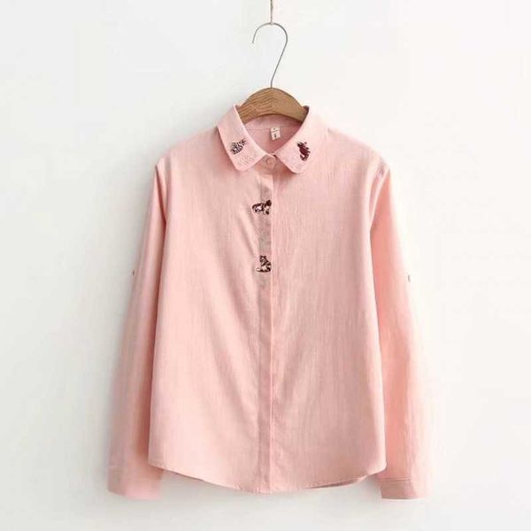 

long sleeve ol women shirts fashion large size casual loose flowers embroidered cotton blouse blusas 210601, White