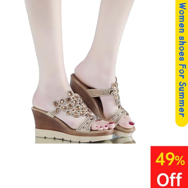

dress shoes 2021 women slippers fashion summer high heels sweet beach fip flops slipper platform sandals non-slip feet, Black
