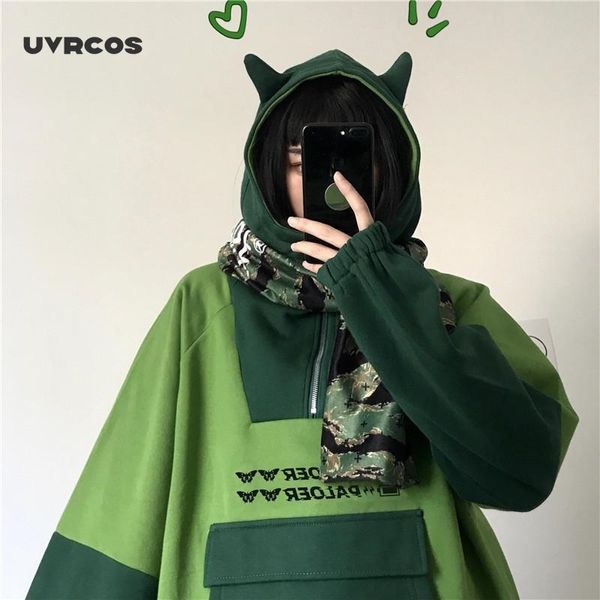 Harajuku Aesthetic Frog Anime Hoodie Mulheres Roxo Manga Longa Oversized Streetwear Kpop Gothic Cosplay Inverno Roupas Y2K 210712