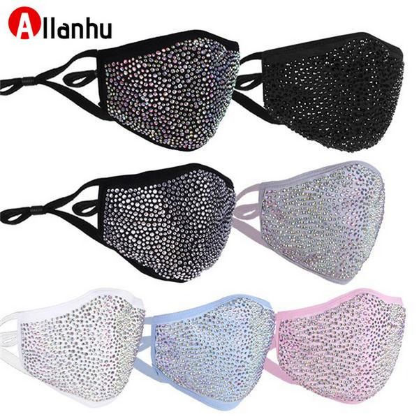 Designer face máscara bling bling diamante máscara protetora máscara lavável mulheres reutilizável mulheres coloridas strass máscara 59c1