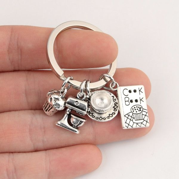 

coffee keychain afternoon tea dessert key ring blender cook book coffee cup cake key chain for chef barista gift diy jewelry, Silver