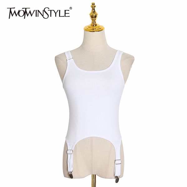 

loose women vest o neck sleeveless spaghetti strap irregular hem tank for female fashion clothes 210524, White