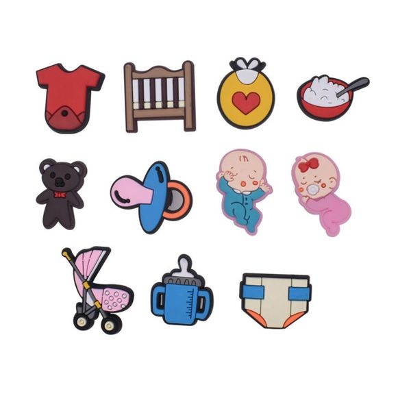 

cute cartoon character pvc baby shoe charms shoes accessories clog jibz fit wristband croc buttons garden decorations gift, White;pink