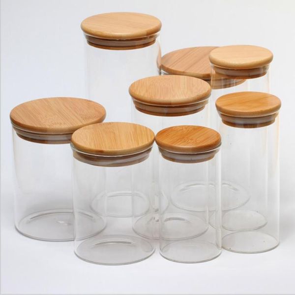

storage bottles & jars food containers glass with airtight solid bamboo wood lid for coffee flour sugar candy cookie spice container