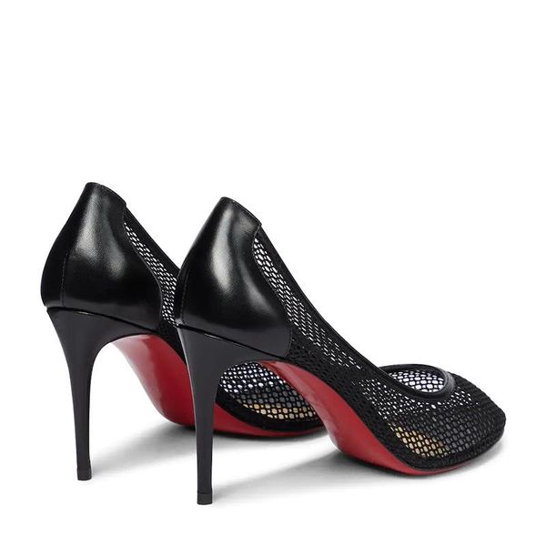 

dress shoes spring black mesh breathable pointed stiletto high heel single shallow mouth party large size female sandals