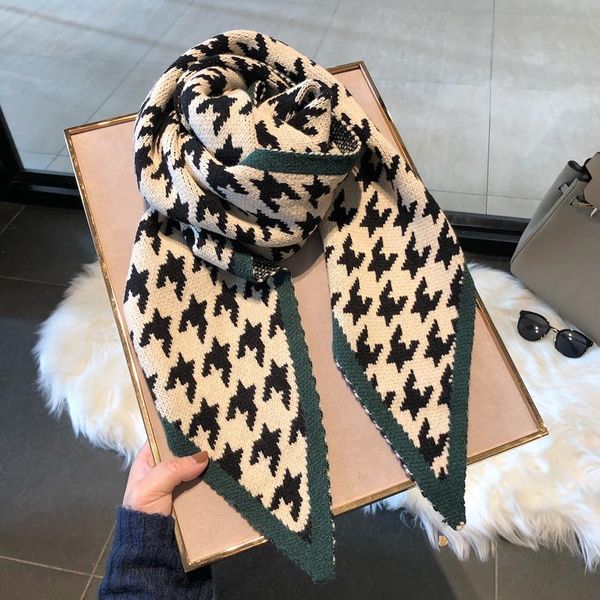 

scarves 2021 triangle shawls women winter, luxury colorful houndstooth plaid fashion knitted warm scarf for woman, Blue;gray