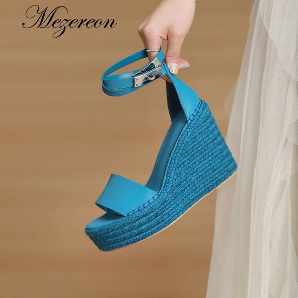 

sandals wedges shoes for women 2021 summer genuine leather platform heels increasing espadrilles women's sandal luxury sandalias, Black