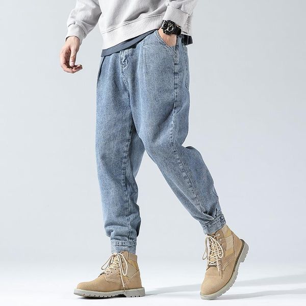 

men's jeans spring autumn cotton denim hip hop slack bottom joggers streetwear skinny blue pants hombre harem trousers men -5xl