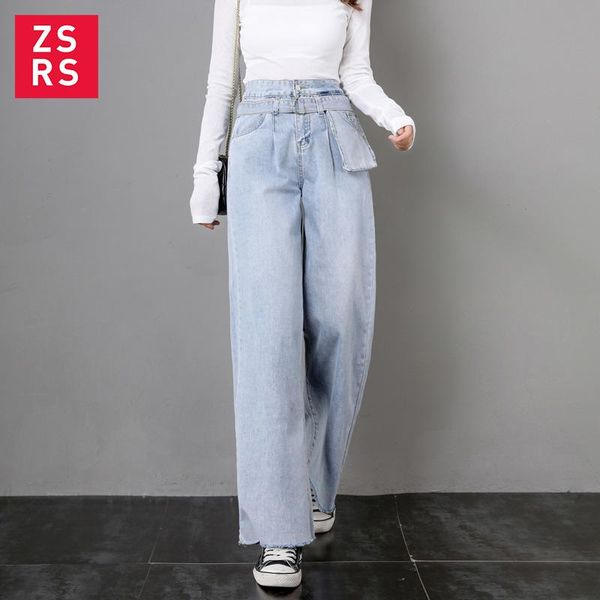 

women's jeans high waist straight women autumn tencel gray casual loose wide leg trousers striped full length sashes palazzo pants, Blue