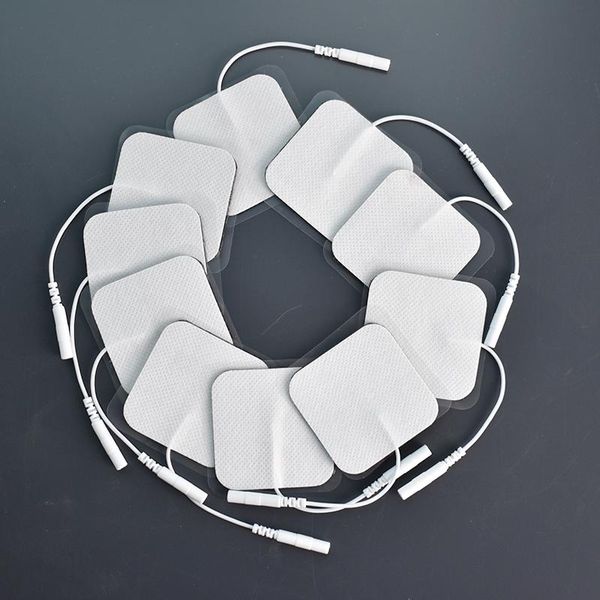 

massage gun 10pcs/lot electrode pads tens electrodes for digital therapy machine massager 5x5cm nerve stimulator with 2mm plug