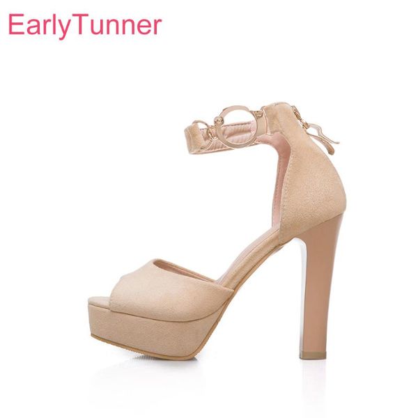

brand summer comfortable black apricot women platform dress sandals spike heels lady nude shoes eq512 plus big size  31 43