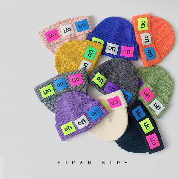 

children caps kids hats girls boys hat childrens accessories autumn winter wool crochet knit knitted letter beanie cap b7521, Yellow