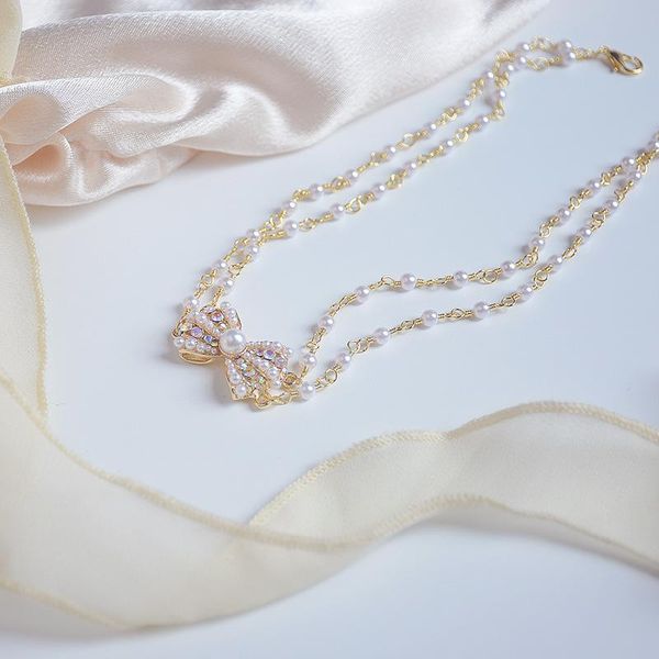 

chains 2021 fashion brand jewelry sweet pearl knot pendant&necklaces for women delicate charm choker necklaces, Silver