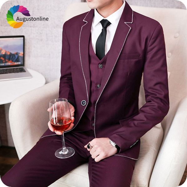 

men's suits & blazers latest coat pant designs burgundy classic suit for business male blazer black slim fit groom tuxedo 3piece c, White;black
