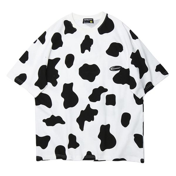 

ins fashion men's harajuku style milk pattern t shirt loose women cotton couple t-shirt streetwear 210527, White;black