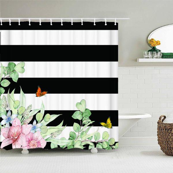 

shower curtains roses sunflowers black and white stripes valentine's day art curtain waterproof bathroom decoration home furnishing