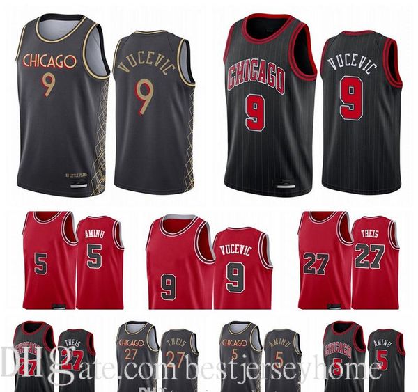 

men daniel theis nikola vucevic al-farouq aminu chicagobullsmen black city 2021 trade edition basketball jersey size s-2xl, Black;red