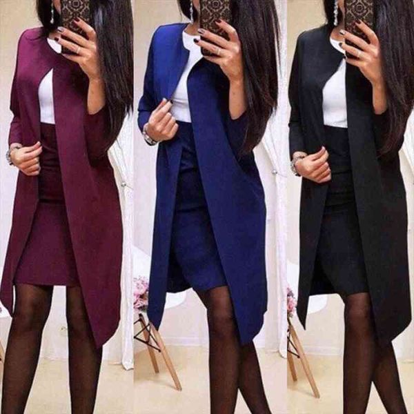 

2pcs suit blazer jacket bodycon women tracksuits mini skirt long with, Gray
