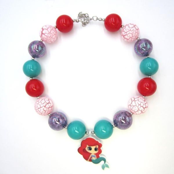 

pendant necklaces arrival fashion jewelry handmade kids girls chunky bubblegum bead beautiful mermaid necklace baby birthday gift, Silver