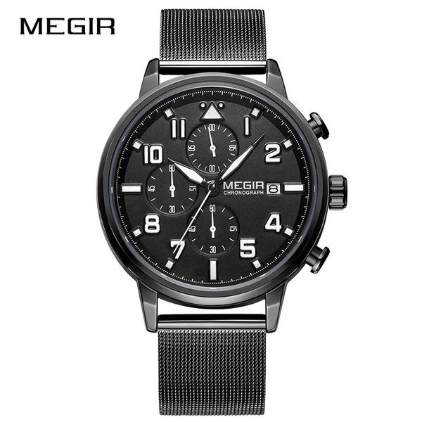 

wristwatches megir 2157 luxury quartz chronograph bussiness watches men wristwatch water ressistance stainless steel, Slivery;brown