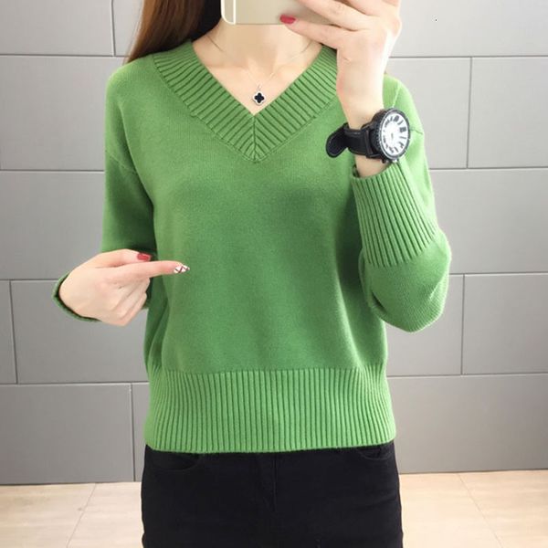 

women's sweaters slim solid color v-neck short pullover women elegant green knitted casual spring autumn elastic knitwear fem, White;black