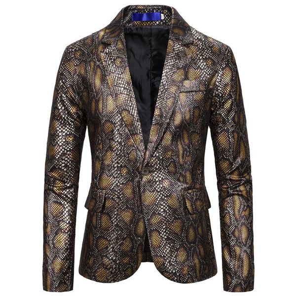 

men's suits & blazers vintage snake pattern print tuxedo blazer men one button slim suit jacket masculino party stage clothes for singe, White;black