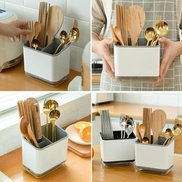 

multifunctional spoon fork chopstick storage holder racks rack drain for kitchen organizer layer box double cutlery e0x7 bottles & jars