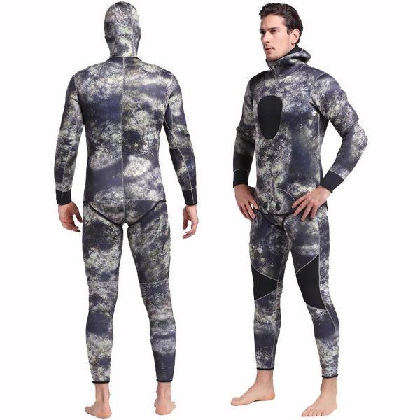 

man spearfishing camouflage wetsuits 3mm neoprene 2-pieces hoodie snorkeling full scuba diving suits swim wear