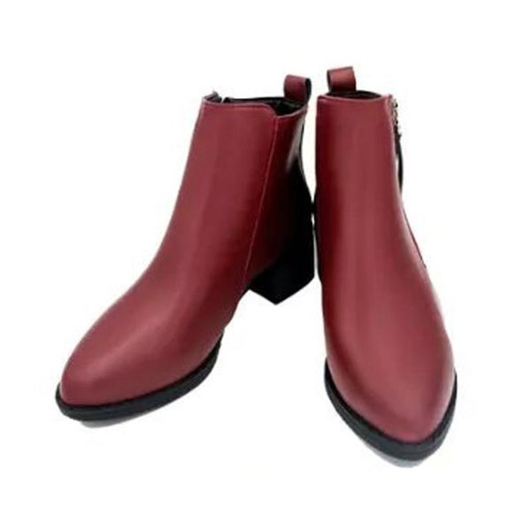 

boots wedge heel pointed toe warm casual footwear synthetic pu middle women ankle zipper thick solid spring autumn, Black