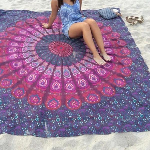 

outdoor pads beach towel round folding wall hanging quick-dry throws mandala picnic mat peacock camping carpet swimming 150x200