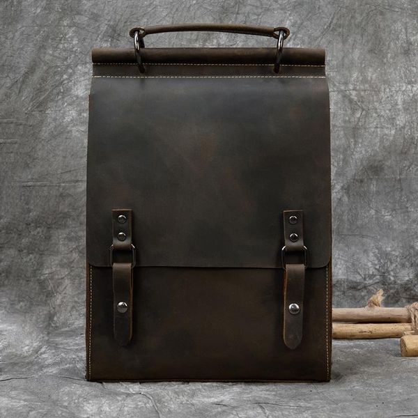 

backpack maheu 100% genuine leather sling cover shoulder travel bagpack men women fashion daypack real cowskin