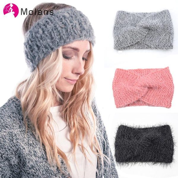 

molans faux velvet plush headbands autumn and winter cross-knotted knitting women hairbands simple warm female hair accessories1