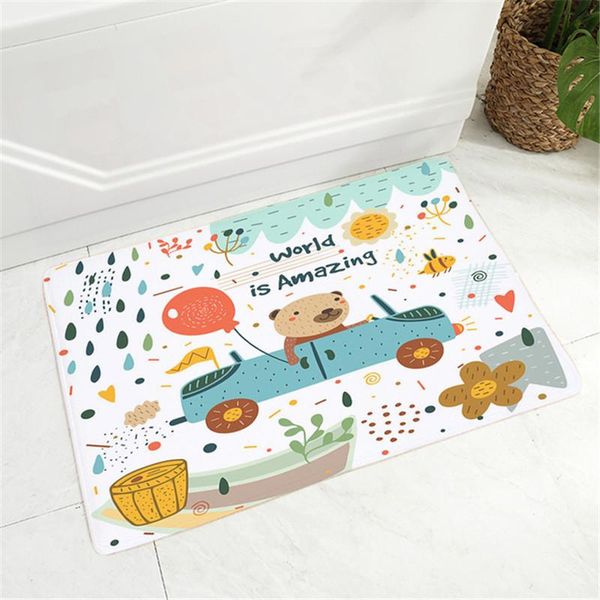 

hand drawn cute cartoon floor mat for children room non-slip decor lovely animal bear doormat flannel carpet 40x60cm carpets