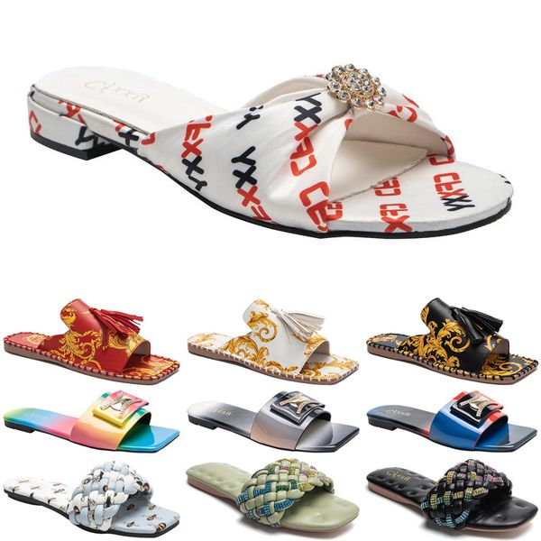 

fashion luxury women slides slippers womens sandals black white grey slide slipper flat flip flops size 37-42 color42