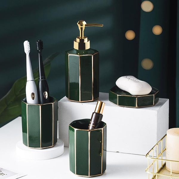 

luxury ceramic bathroom 4-piece set of household push-type lotion bottle/mouthwash cup/soap dish/bathroom supplies bath accessory