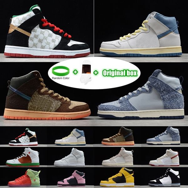 

[bracelet+socks+original box]arrive mid slam high casual shoes premium doraemon baroque brown sb mens women diamond space jam