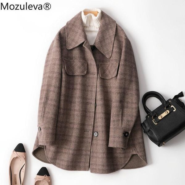 

women's wool & blends mozuleva double side plaid coat women autumn winter japanese loose long woolen hand-stitched outwear, Black
