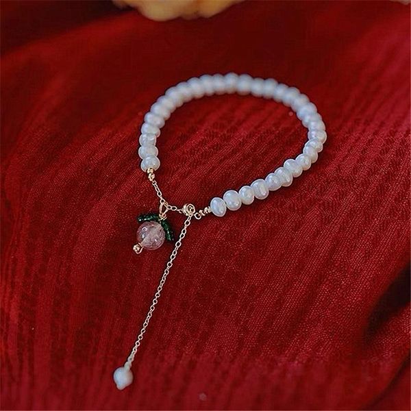 

link, chain women jewelry natural freshwater pearls bracelet one layer golden plating pink bead for girl gifts, Black