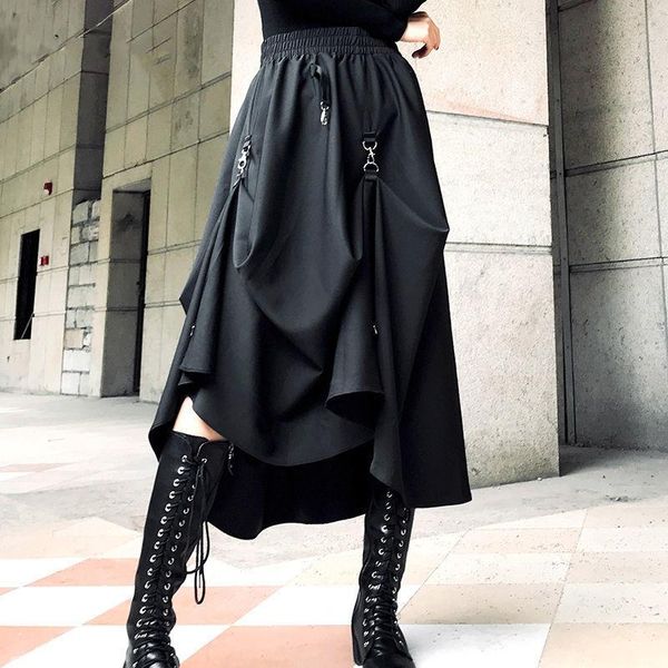 

skirts women high waist buckle irregular gothic skirt harajuku punk loose black fashion hip hop streetwear y adjustable