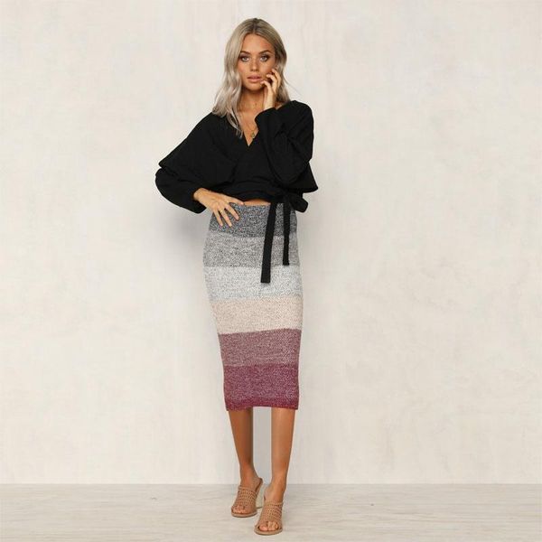 

skirts 2021 thick warm skirt bodycon slim high waist stretch women pencil midi, Black