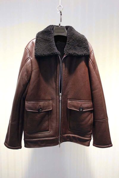 

men's jackets clearance winter fashion casual sheepskin surface shearling wool lining sheep fur biker jacket coat, Black;brown