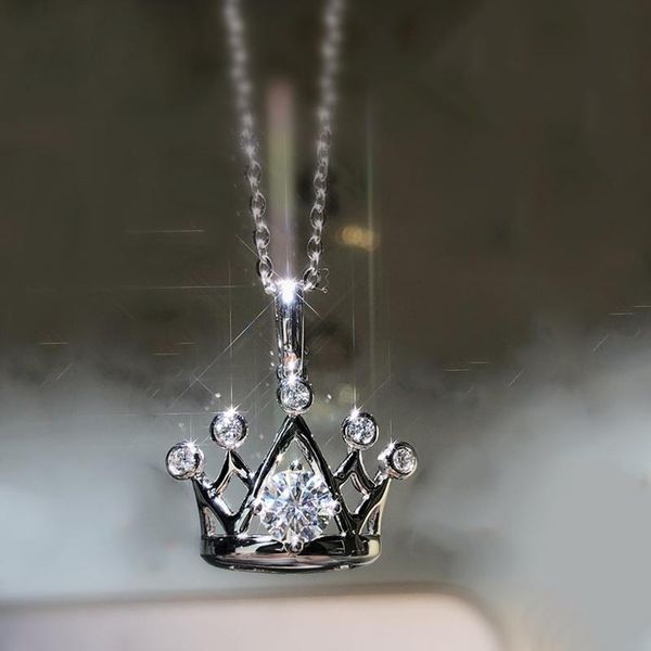 

pendant necklaces uilz exquisite silver color zircon shiny cz crown pendants for women engagement choker fashion jewelry